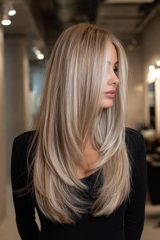 Blonde layered hair styling with highlights